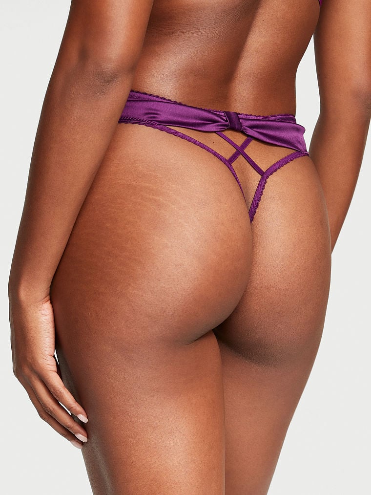 Crotchless Lace-Up Bow-Back Thong Panty image number null