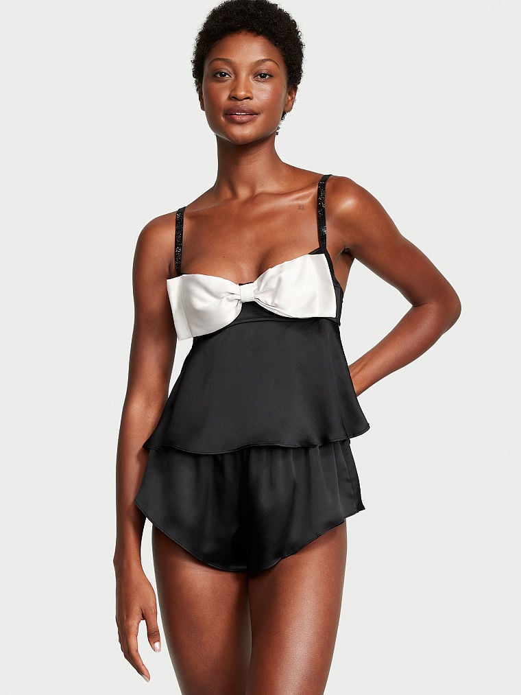 Bow-Topped Satin Cami Set image number null